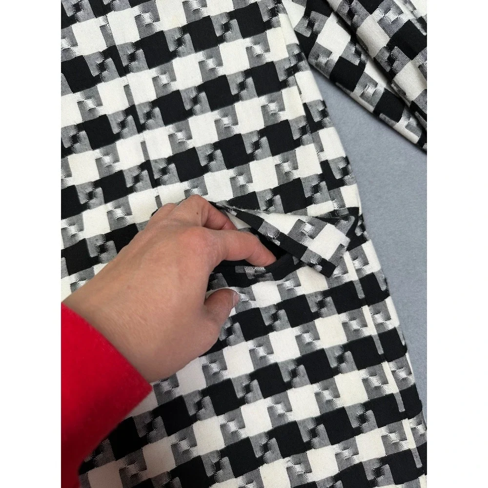 Saint Pierre Vintage Black White Geometric Checkered Blazer Jacket Womens XL